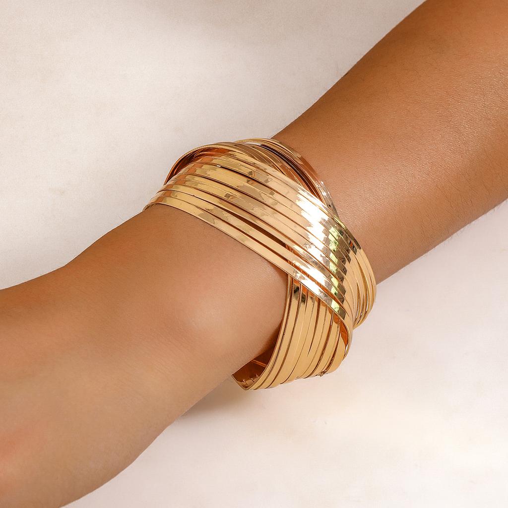 Bracelet Métal Surface Lisse Design Tendance, Bracelet Personnalisé Géométrique Creux Ouverture Croisée