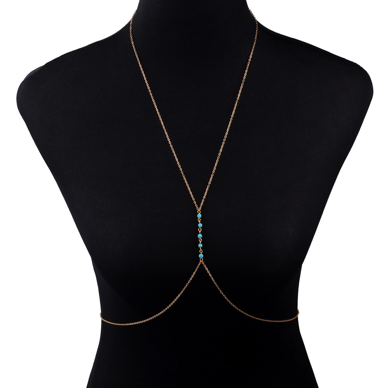Special offer, hot sale in Europe and America, simple and fashionable, sexy turquoise body chain.