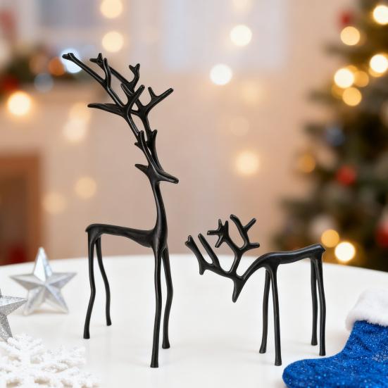 Black Reindeer Christmas Ornament Lightweight Metal Figurine Xmas Decoration Home Table Centerpiece Office Decor