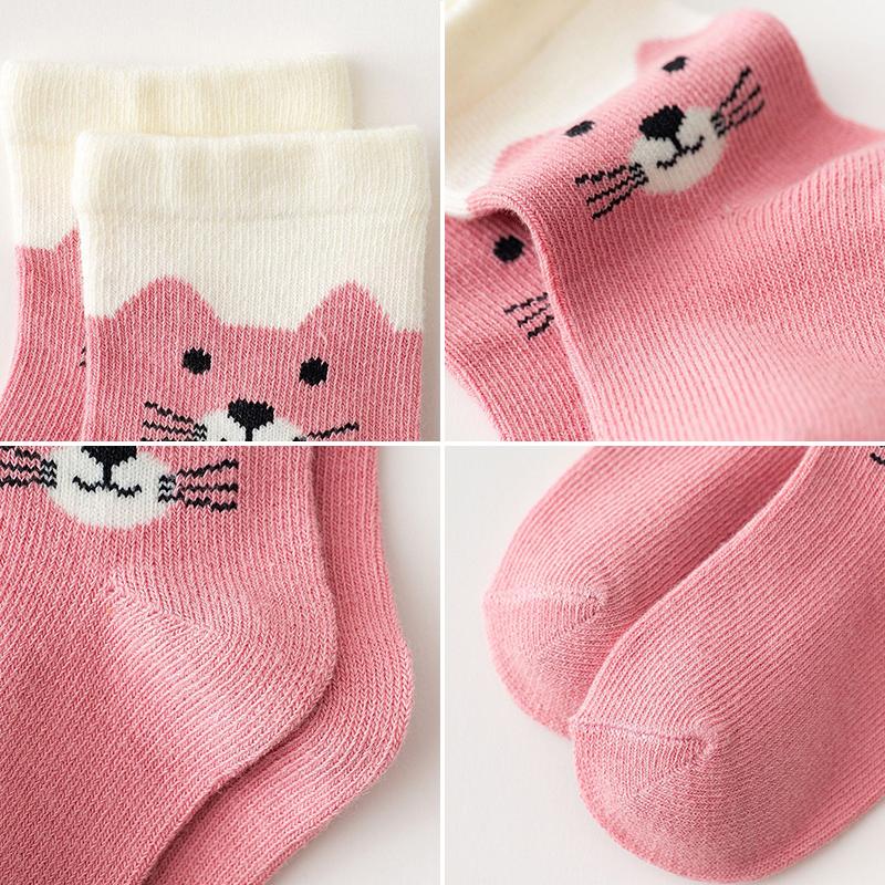 5 Paare/Los Baby Cartoon Socken Frühling Herbst Kleinkind Warme Mittelhohe Socken Niedliche Katze Fußabdruck Gestreifte Kinder Mädchen Socken