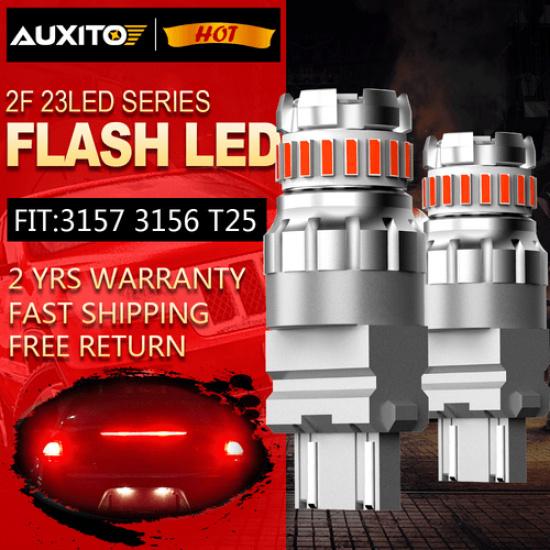 2X AUXITO 3157 Red LED Strobe Flashing Blinking Brake Tail Light/Parking Bulb US