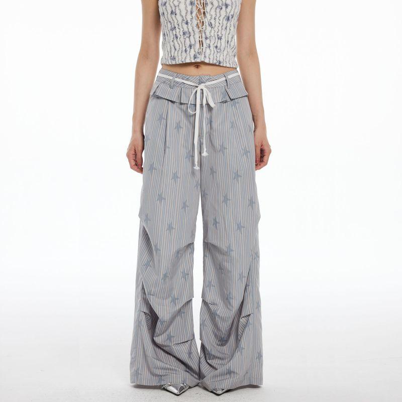 

Thelight2025 Spring New Arrival Stripes XINGX Quick-Drying Casual Pants for Women Stylish Paratrooper Pants Loose Wide Leg Light gray L