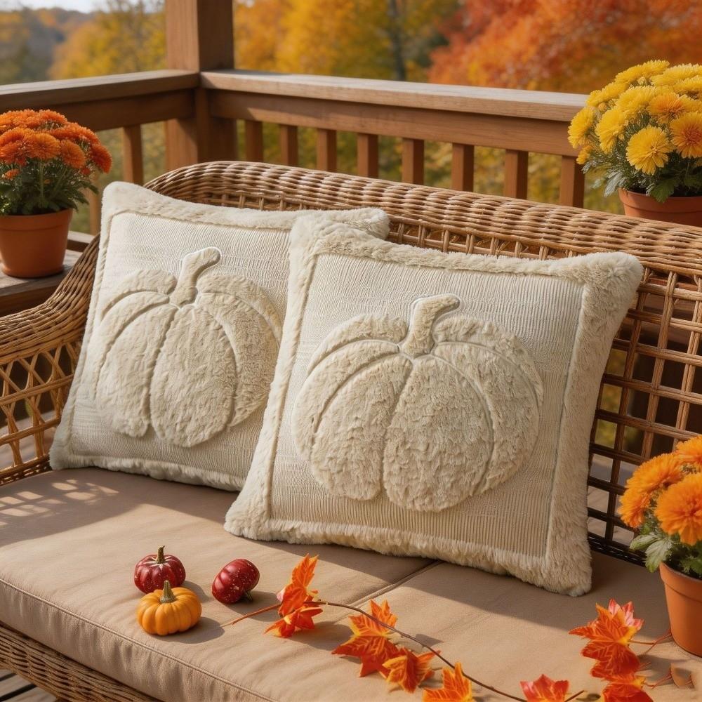 Pumpkin Pattern Plush Pillowcase 18x18 Inches Faux Wool Cushions Pillow Cases  Halloween Decoration