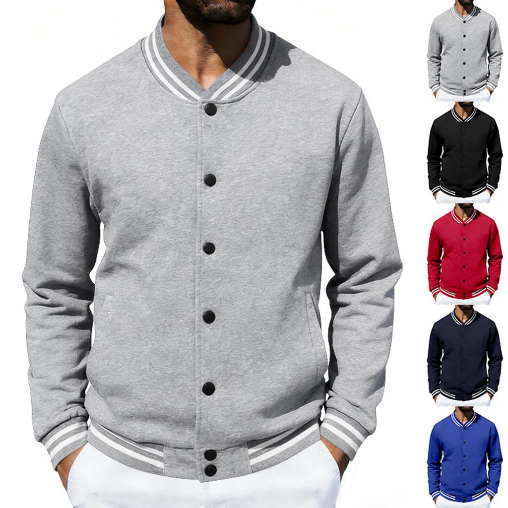 Men's Low Cut Striped Round Neck Casual Sports Jacket