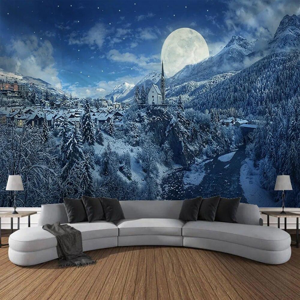 Lua planeta céu estrelado cenário parede tapeçaria arte decoração pendurado pano cortina quarto sala de estar decoração casa