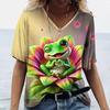 T-shirt da Donna Rana e Fiori Stampa Outdoor Retro Moda Casual Oversize T-shirt Estiva Donna Tshirt