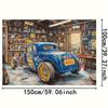1 piece of 2D flat banner retro garage background banner - designed in hot car and rural workshop style