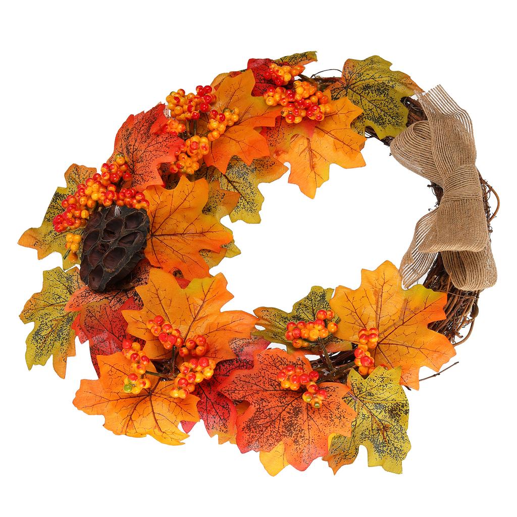 Umělý podzimní věnec k zavěšení na dveře, věnec z javorových listů, girlanda, domácí festivalová dekorace