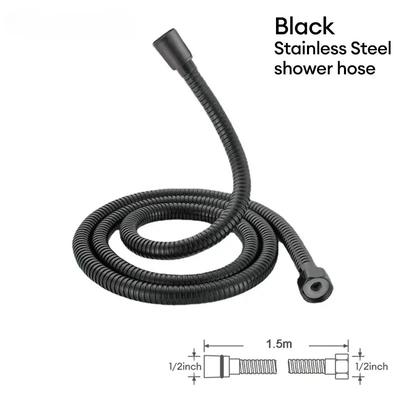 Upgrade Stainless1.5M Black Flexible Shower Hose Long Bathroom Shower Hose Extension Plumbing Pulling Tube Bath Accessories