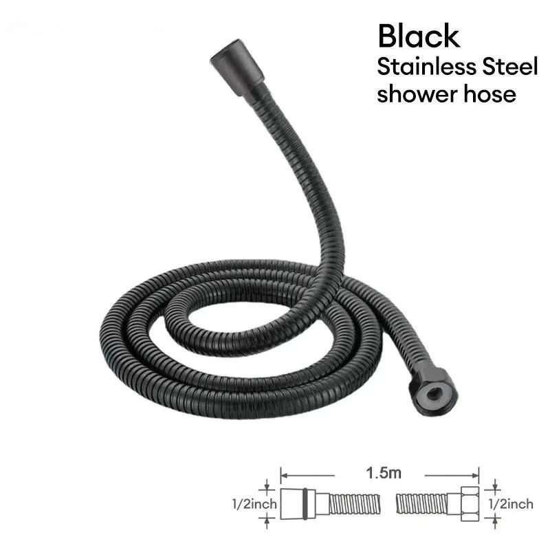 Upgrade Stainless1.5M Black Flexible Shower Hose Long Bathroom Shower Hose Extension Plumbing Pulling Tube Bath Accessories