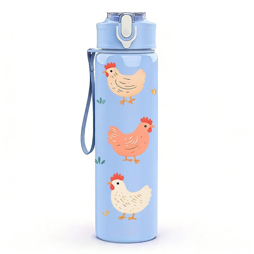 1PC Chicken Farm Seamless Pattern Print 750ml Color Plastic Sports Water Bottle Leakproof Flip Straw Lid Suitable for Sports Office Home Use