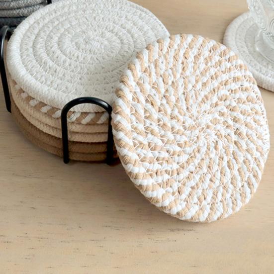 Cotton Rope Coaster Mug Mat with Stand Heat-Resistant Non-Slip Table Protector Reusable