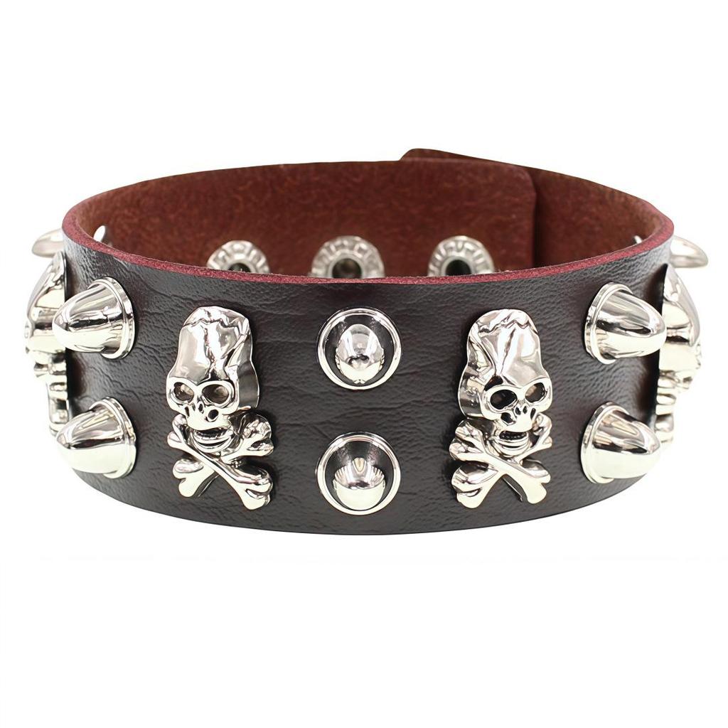 European & American Multi-layer Leather Skull Rivet Punk Bracelet