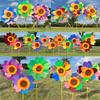 1 Set Outdoor Garden Decor Double Layered Sunflower Windmill Rotating Sunflower Wind Spinner Stake Standing Lawn Flower Pinwheel
