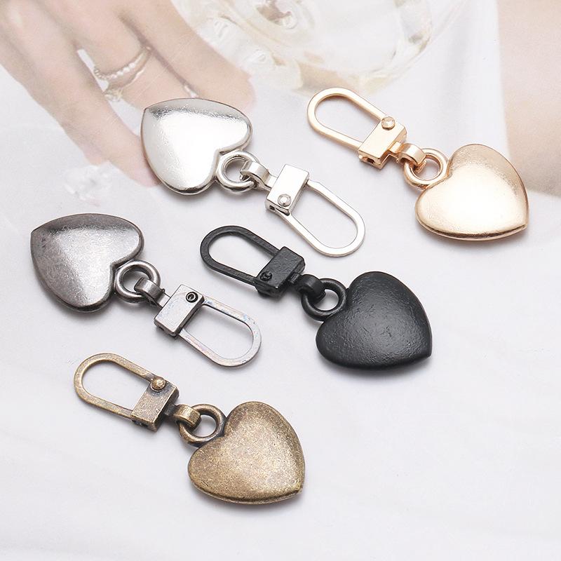 5PCS Sewing Zippers Puller Head Heart Shape Detachable Metal Zipper Slider Repair Kits for Bags Backpack Coat Zipper Pull Tab