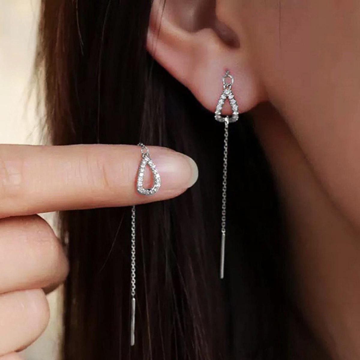 Elegant Hollow Teardrop CZ Linear Drop Earrings белый