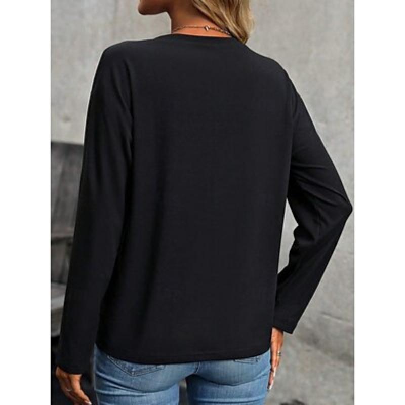 Dámské tričko s potiskem kočky 100% bavlna Tričko Denní móda Základní Dlouhý rukáv Černé Jaro & Podzim