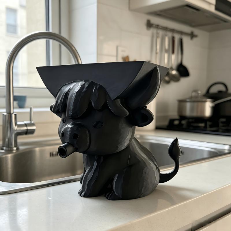 Cow-shaped sponge holder drains water via mouth. Cute sink organizer for kitchen & bathroom; sponge excluded.