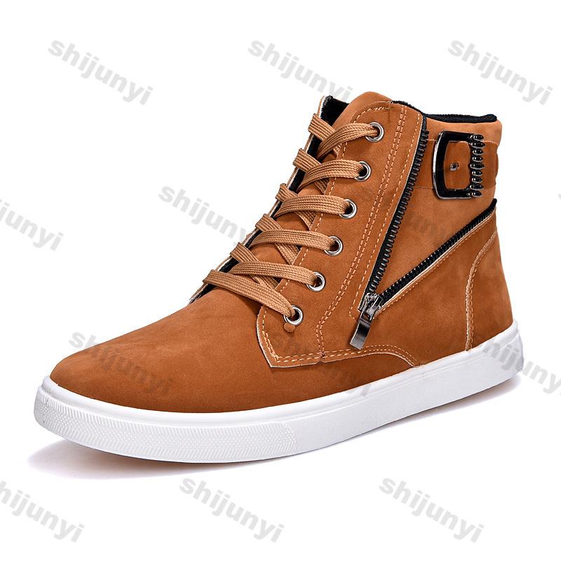 Fashion Men's Boots 2024 Autumn Thick Soled Warm Zipper Lace-up Korean Belt Buckle Comfort High Top Flat Bottom British Sports Boots