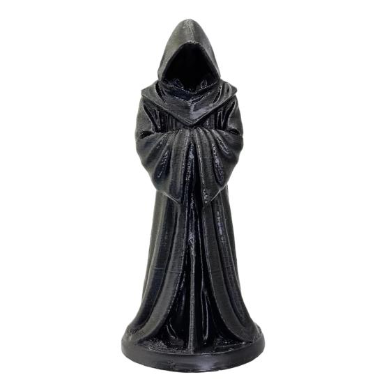 3D Printed Hooded Robe Ornament Matte Black Faceless Monk Figurine Gothic Style Sculpture