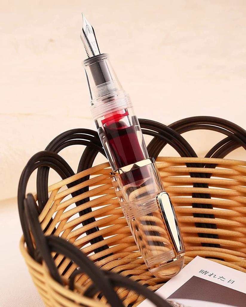 Majohn Q1 Mini Fountain Extra Fine Transparent Dropper Short Resin Pocket Pen with Large Capacity Pen, Nib, Filling,