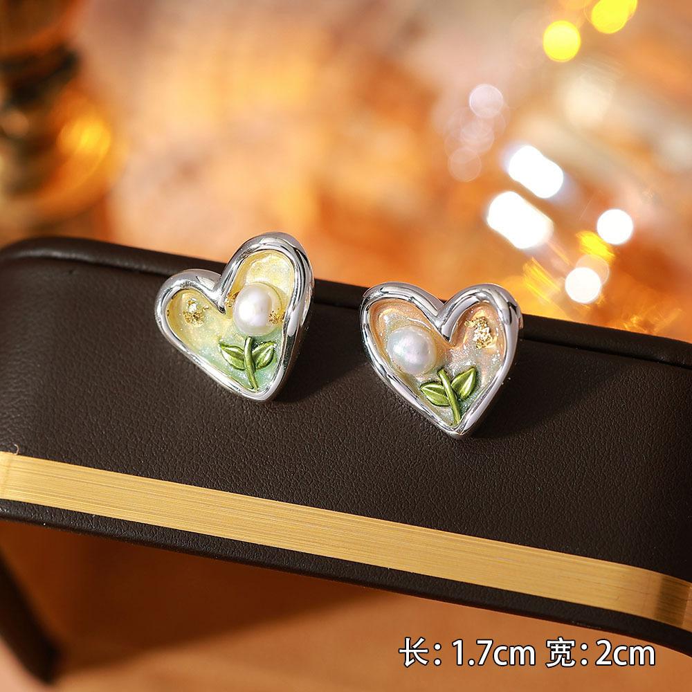 Ainibenni Original Design Enamel Painted Earrings for Women, Monet Garden Oil Painting Style Stud Earrings