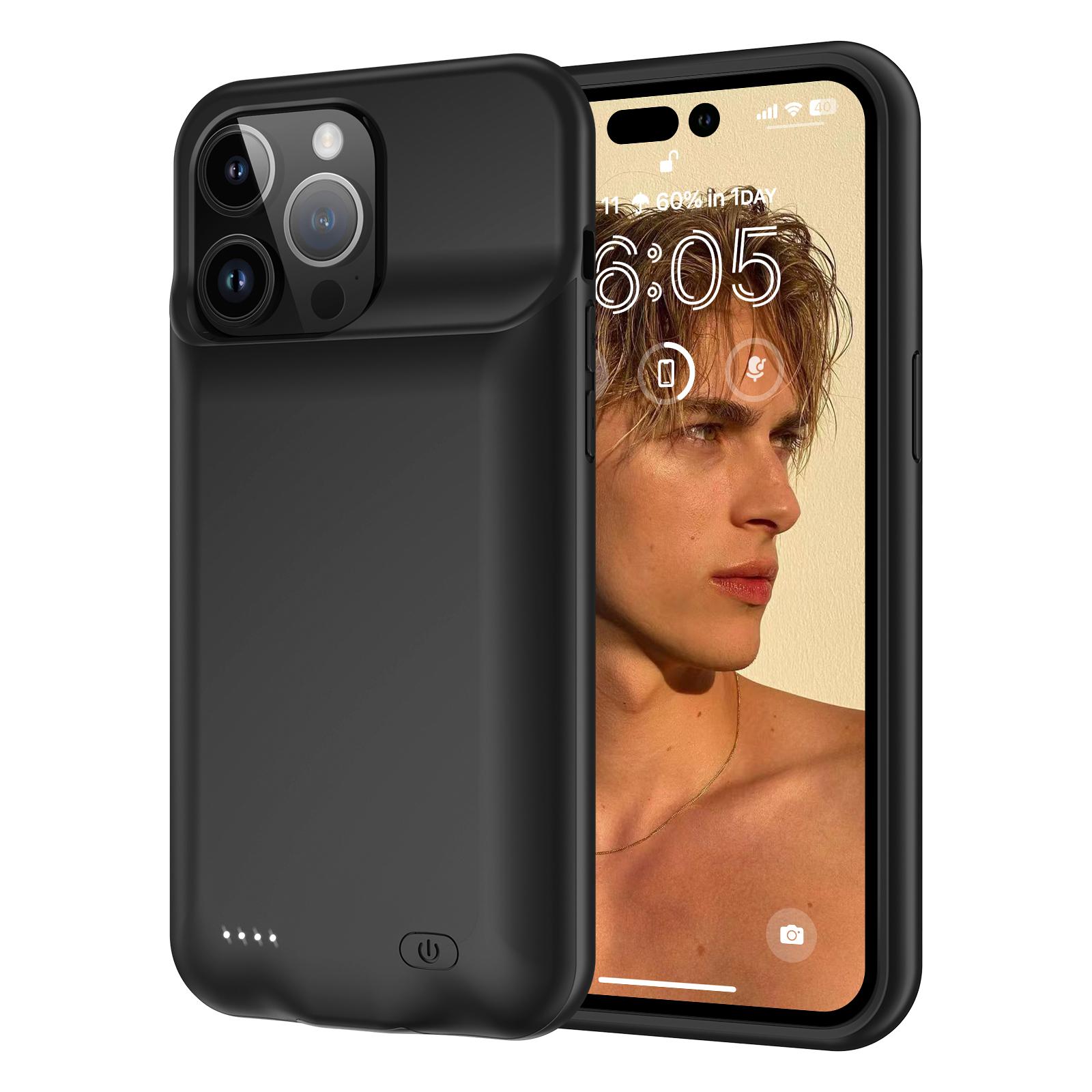 

7000mAh Battery Case for iPhone 15 Pro,Rechargeable Power Bank Phone Case Black