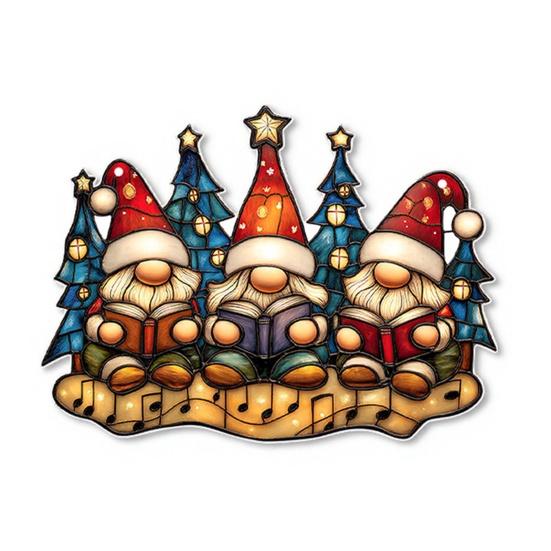 Xmas Tree Door Decorations Fairy & Gnome Christmas Acrylic Suncatcher, 2D Fantasy Elf Dwarf Window Hanging Unique Baubles Decor with Stained