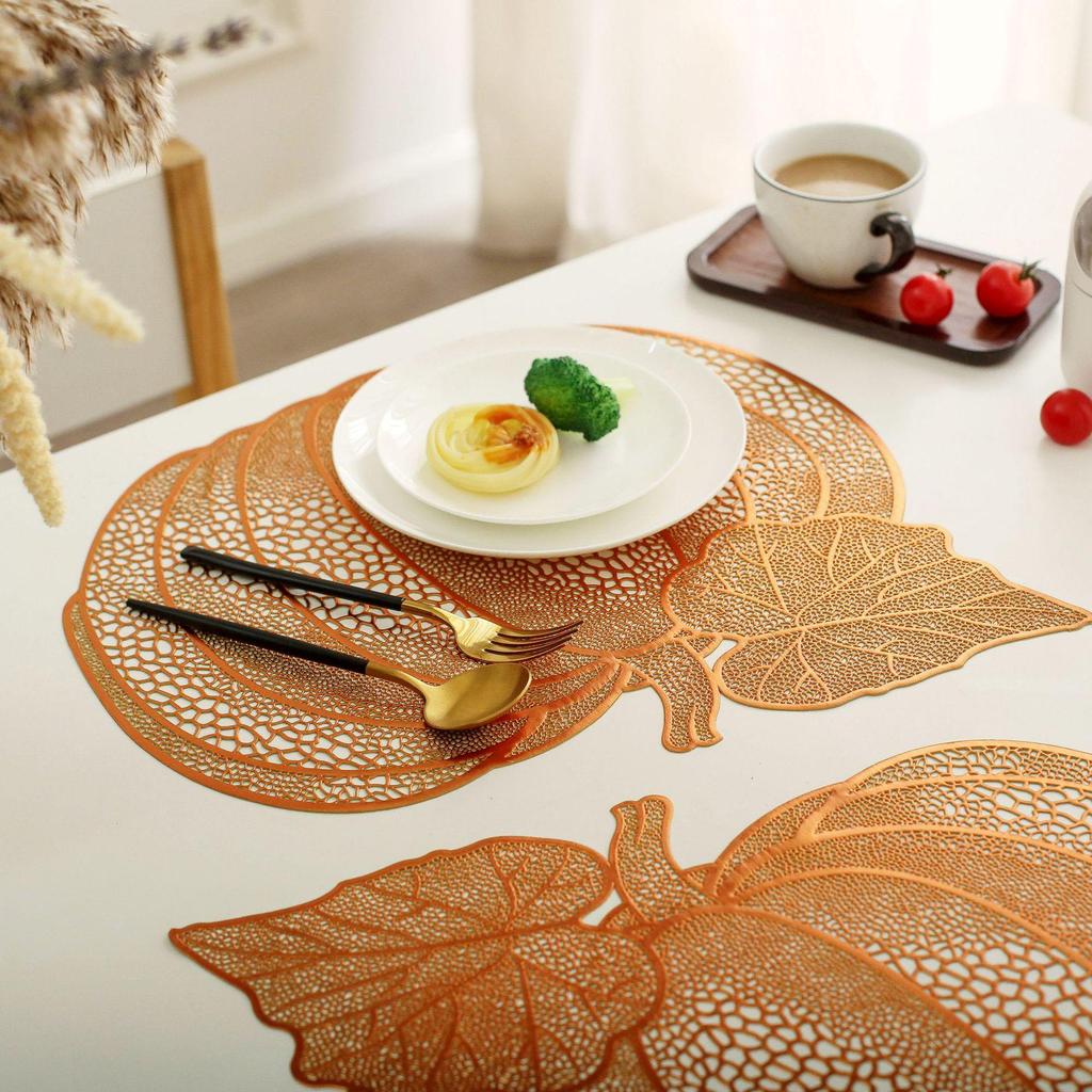 Nordic Style Hollow PVC Pumpkin Placemat - Waterproof, Oilproof, Heat-Resistant Decorative Mat