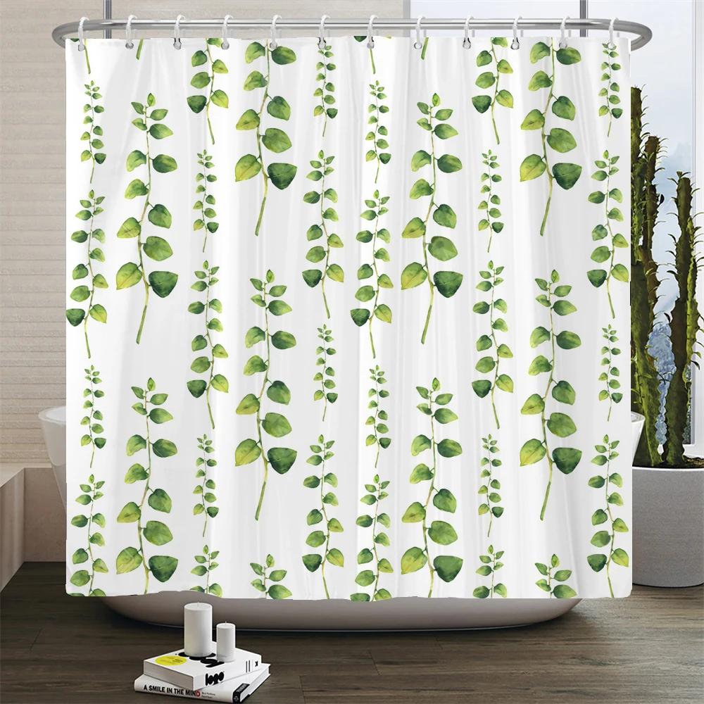 Waterproof Shower Curtain Fresh Plant leaves Polyester Fabric 3D Printing leaf Bathroom Curtains for Bathroom Decor with Hooks