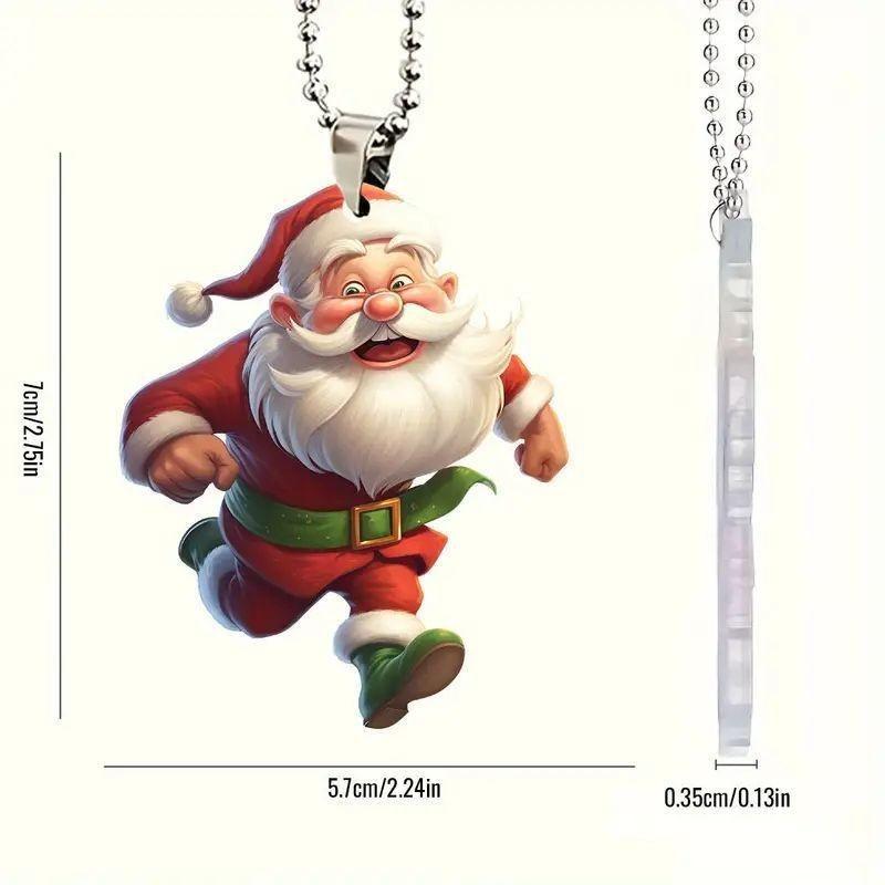 Themed Christmas Running Santa Claus Pattern Acrylic Pendant For Holiday Decor