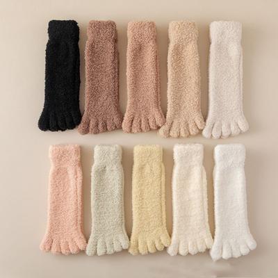 Damen Herbst Winter Socken Fünf-Finger Strümpfe Fleece Verdickt Warm Zehensocken Haus Schlafsocke Bodensocke Einfarbig Schlicht