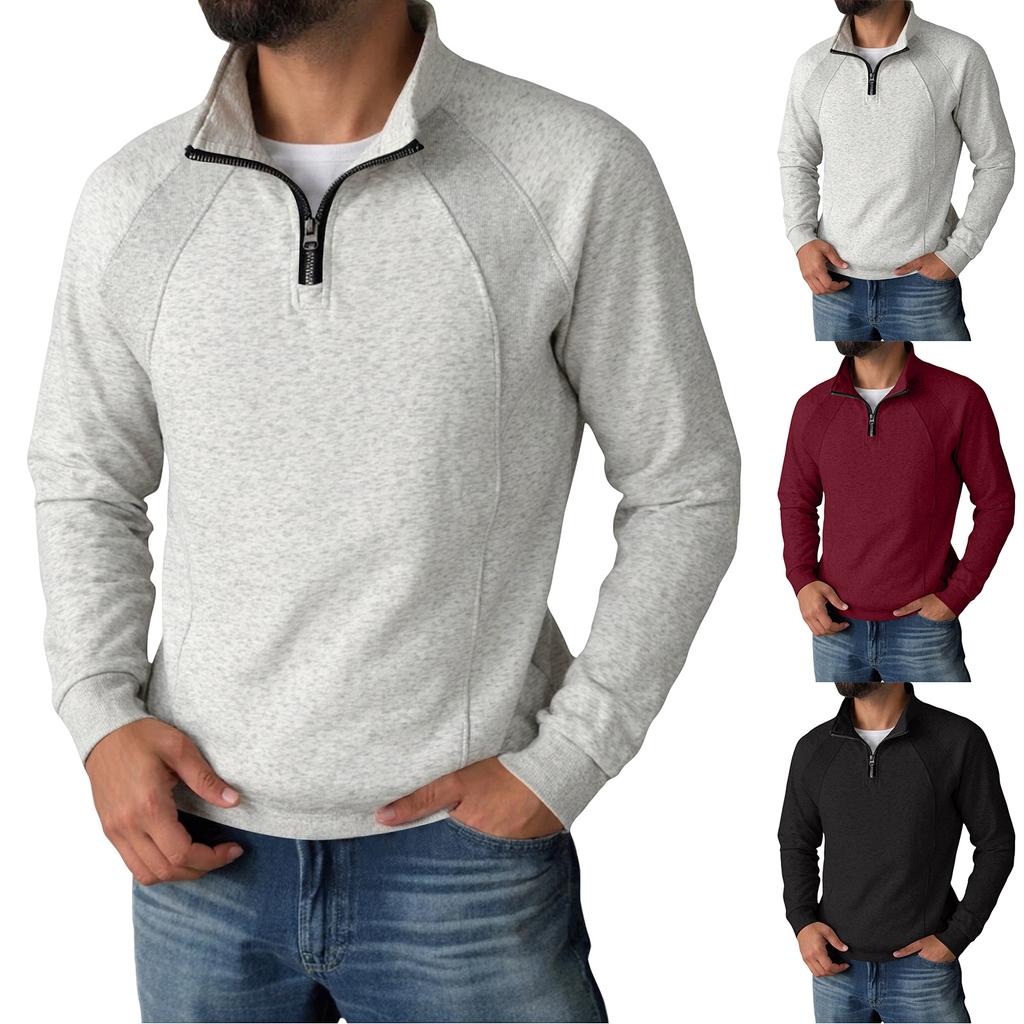 Men's Half Sleeve Stand Collar Long Sleeve Sweatshirt Casual Tailoring Craft Top