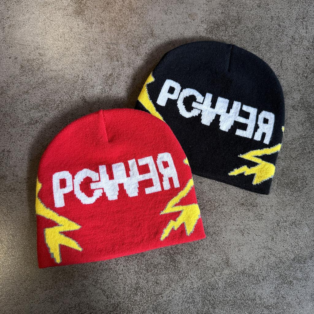 Solid Color Letter Pgwer Trendy Pattern Knitted Hat Wind Protection Teens For