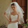 Bowknot Wedding Bride Veil with Rolled Edge Three Layer Bridal Veil Elegant Short Veil Bride Bridesmaid Hair Accessories