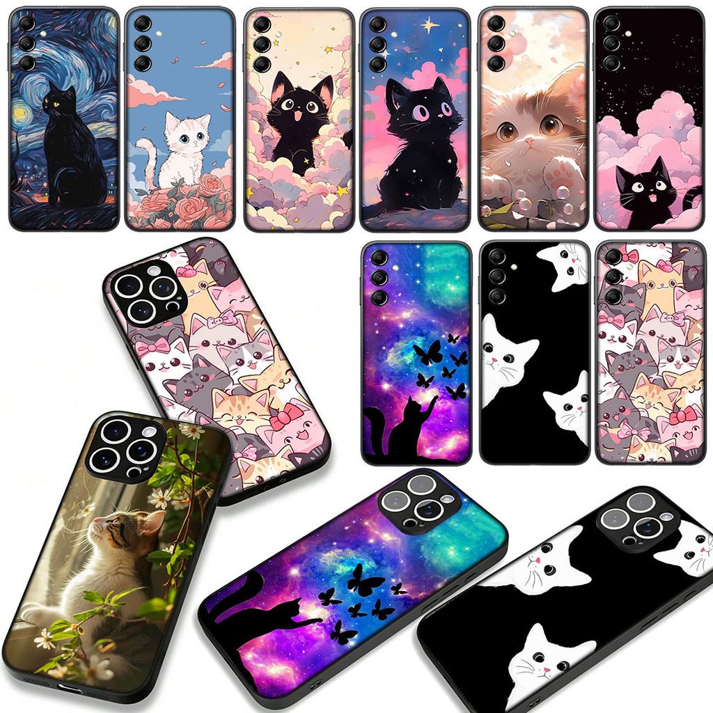 Cartoon Kitten Cat Meow Phone Cover Case for Apple iPhone 16 15 14 Plus 13 12 Mini 17 Pro Max + 16E Air 16+ ProMax Casing