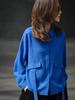 Early Autumn Blue Lapel Batwing Sleeve Shirt - Stylish and Versatile Women's Top