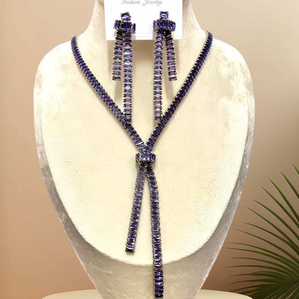 Ensemble collier et boucles d'oreilles à pampilles en zircon: Accessoires de Chaîne de Clavicule Haut de Gamme Chic Européen-Américain pour Femmes