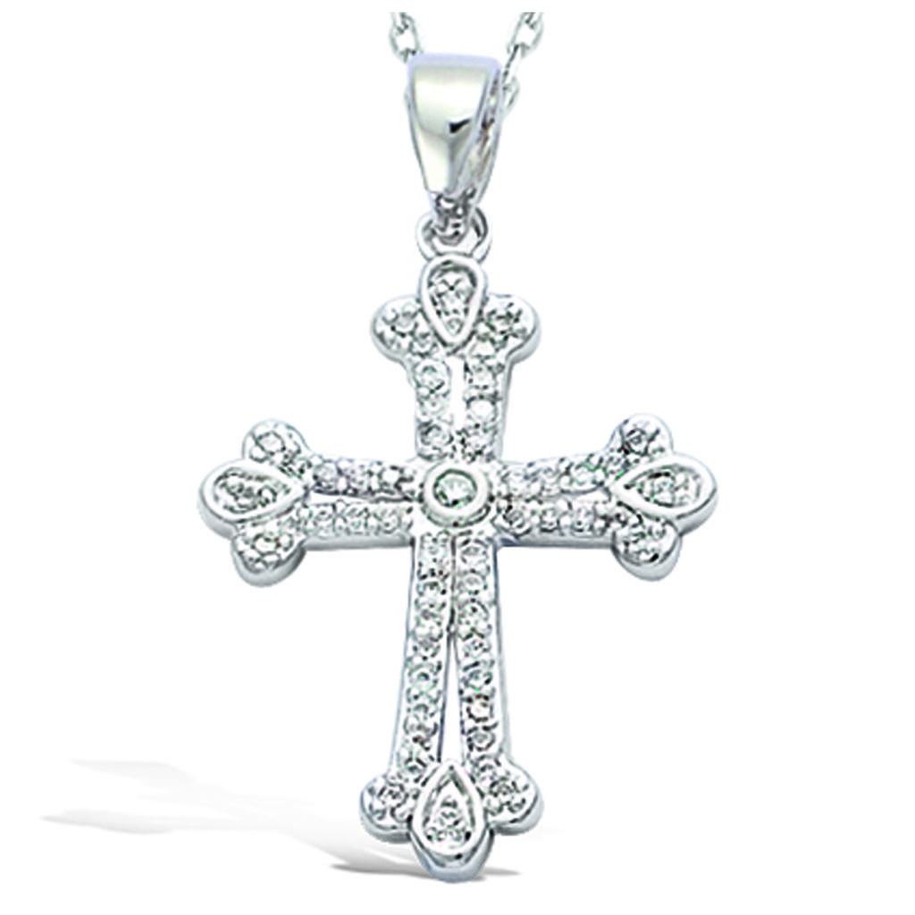 Les Trésors De Lily [R1678] - Silver White 'Cross' Pendant (rhodium) - 22x17mm