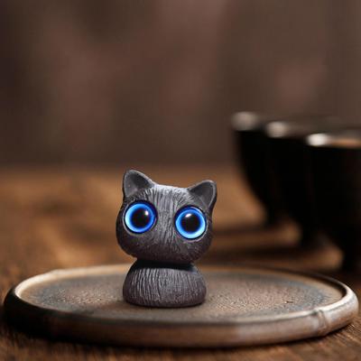 Cat Figurine Tea Pet Craft, Animal Sculpture for Home Decor