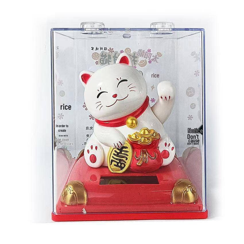 Y Solar Fortune Cat Waving Hand Ornament: Light-Powered Decor for Car, Living Room, or Office Desk