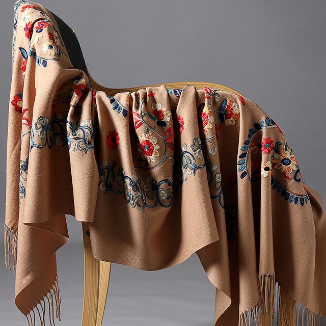 New Arrival Shawl Autumn Winter Scarf Embroider Flower Scarf Shawl Fringed Scarves Women Scarf Designer Bufanda Mujer
