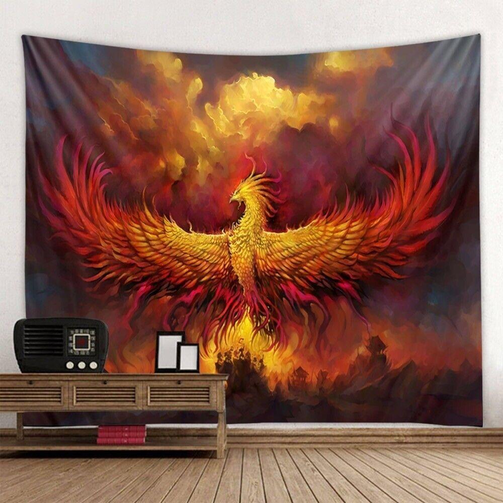 Tapestry fire phoenix flying bird home 75x100