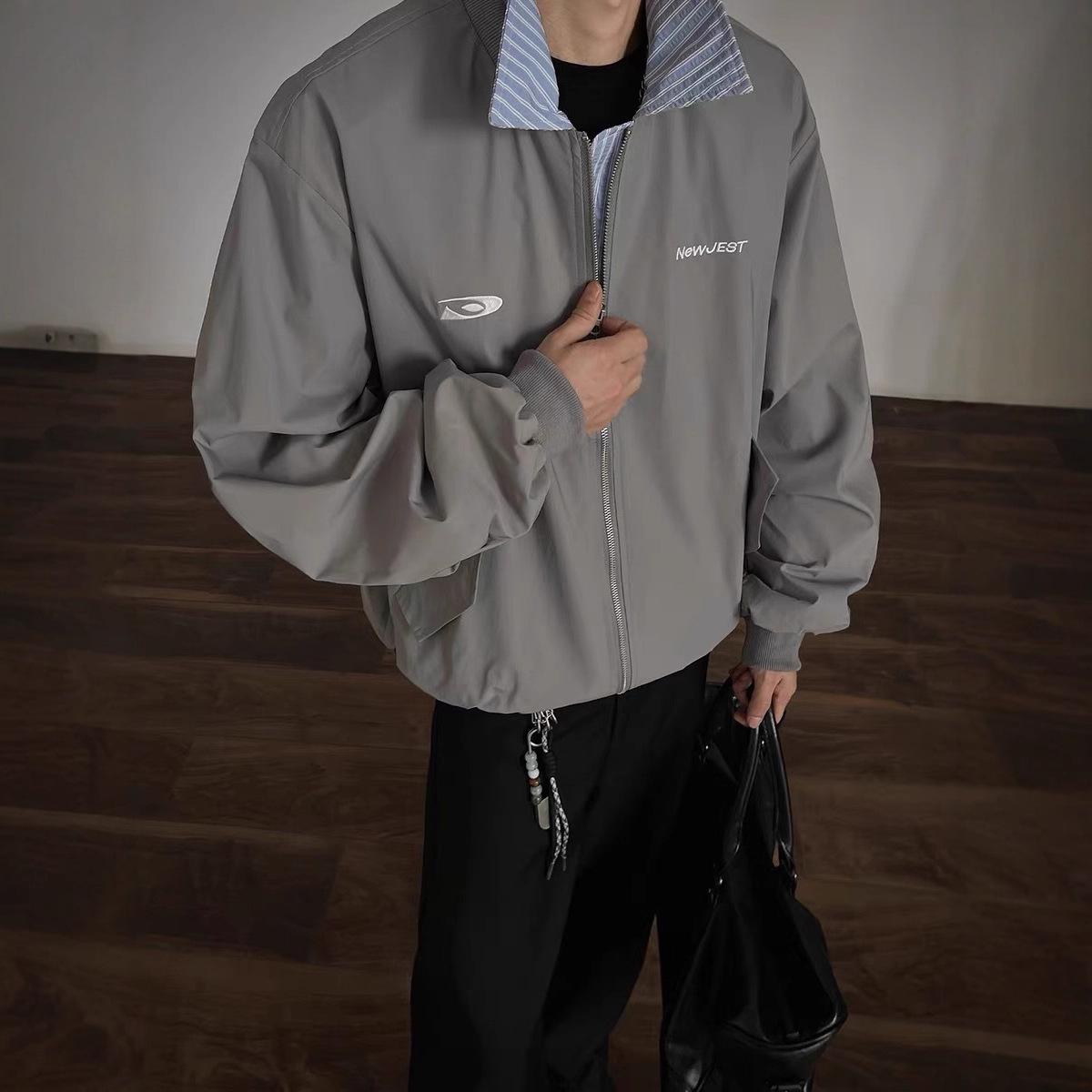 

Men s Color Block Two-Piece Look Workwear Jacket: Trendy Autumn/Winter Street Style Lapel Outerwear. L