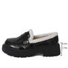 Mode Verdicken Kurzer Plüsch Slipper Schuhe Damen Winter Faux Pu Leder Slip On Warme Schuhe Frau Übergröße Plattform Baumwollschuhe Dame