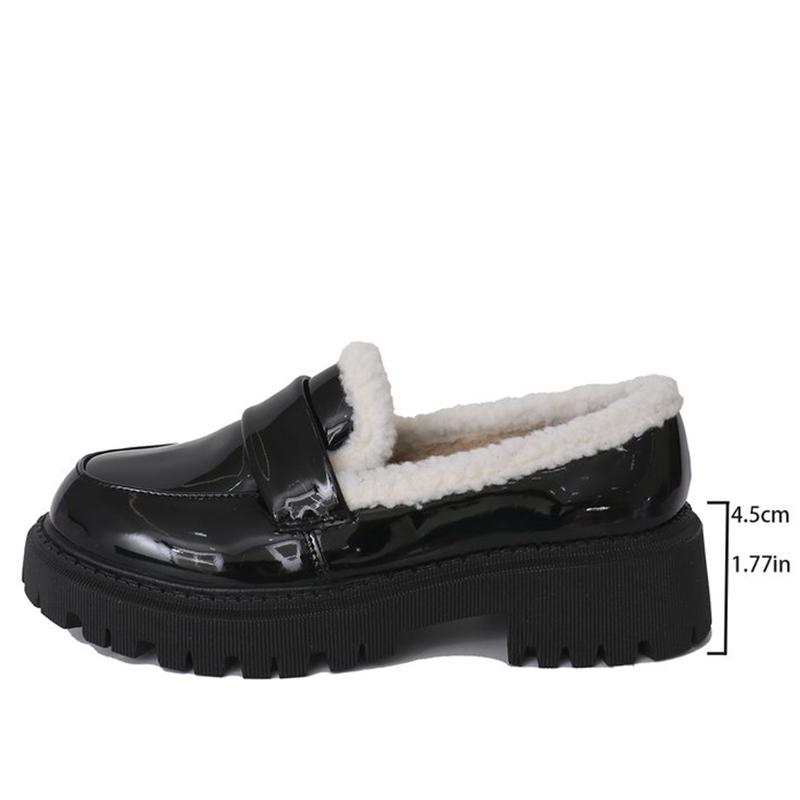 Módní Zateplené Mokasíny Dámské Zimní Faux Pu Kůže Nazouvací Teplé Boty Žena Nadměrná Velikost Platforma Bavlněné Boty Dámské