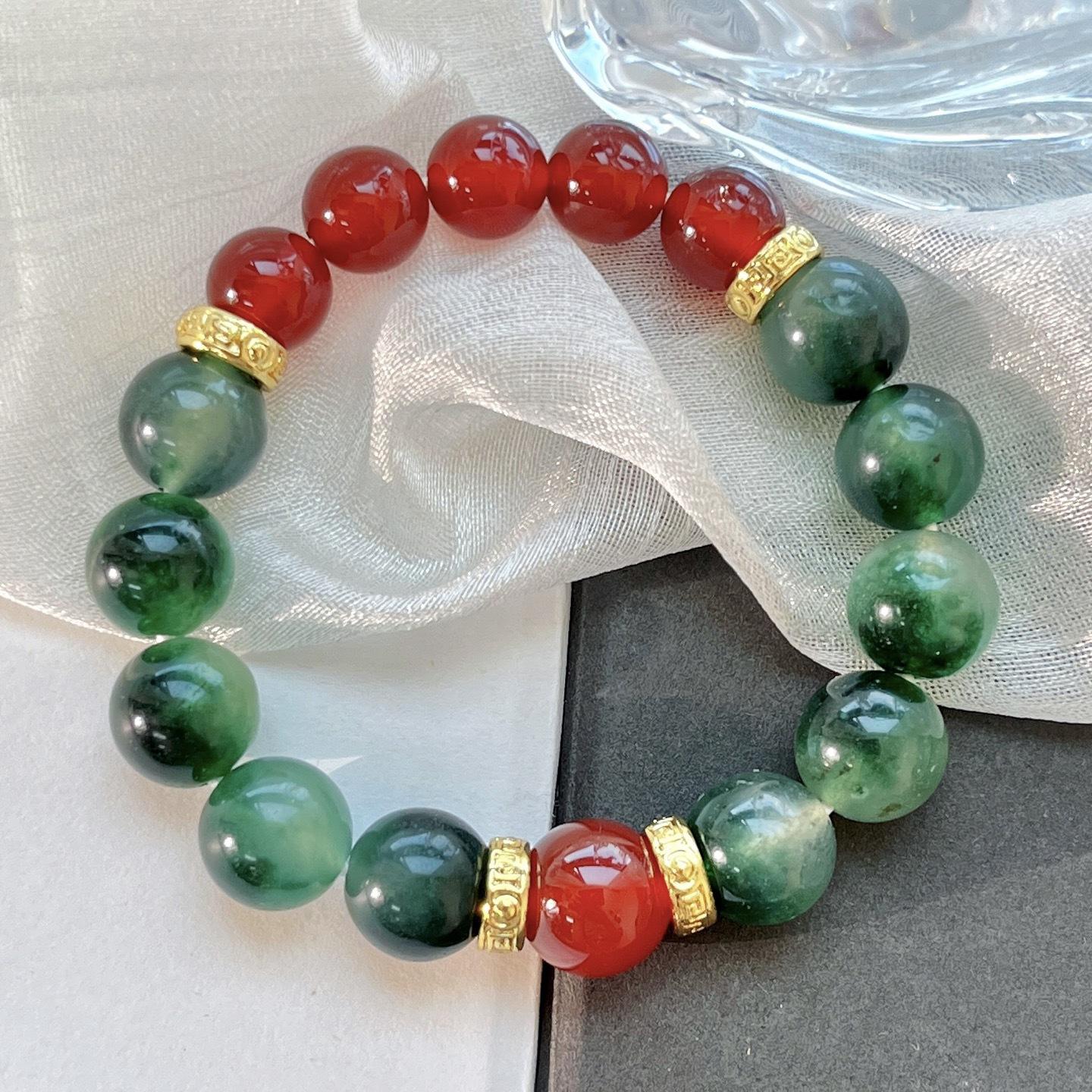 Aquatic Agate Quartz Stone Natural Red And Green Chalcedony Design Bracelet Bracelet