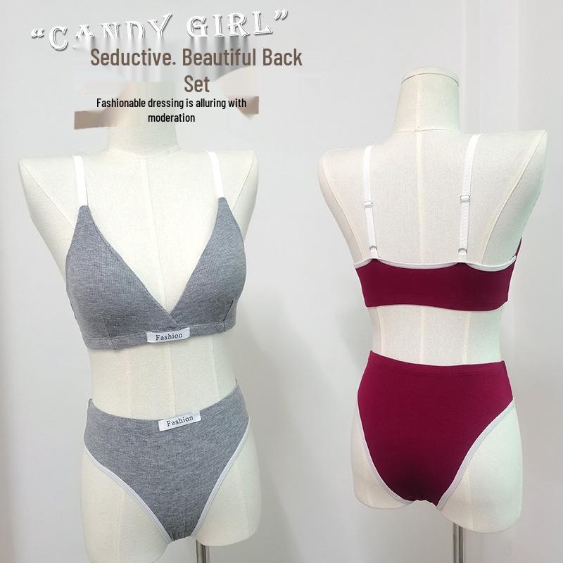 Sporty Women's Letter Print Embroidery Lingerie Set with Built-in Pads and Beautiful Back Design.