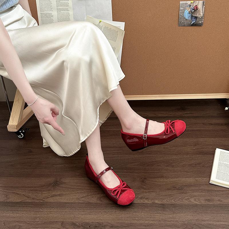 Retro bow one-word buckle Mary Jane shoes summer fashion temperament leather shoes ballet women's flat shoes