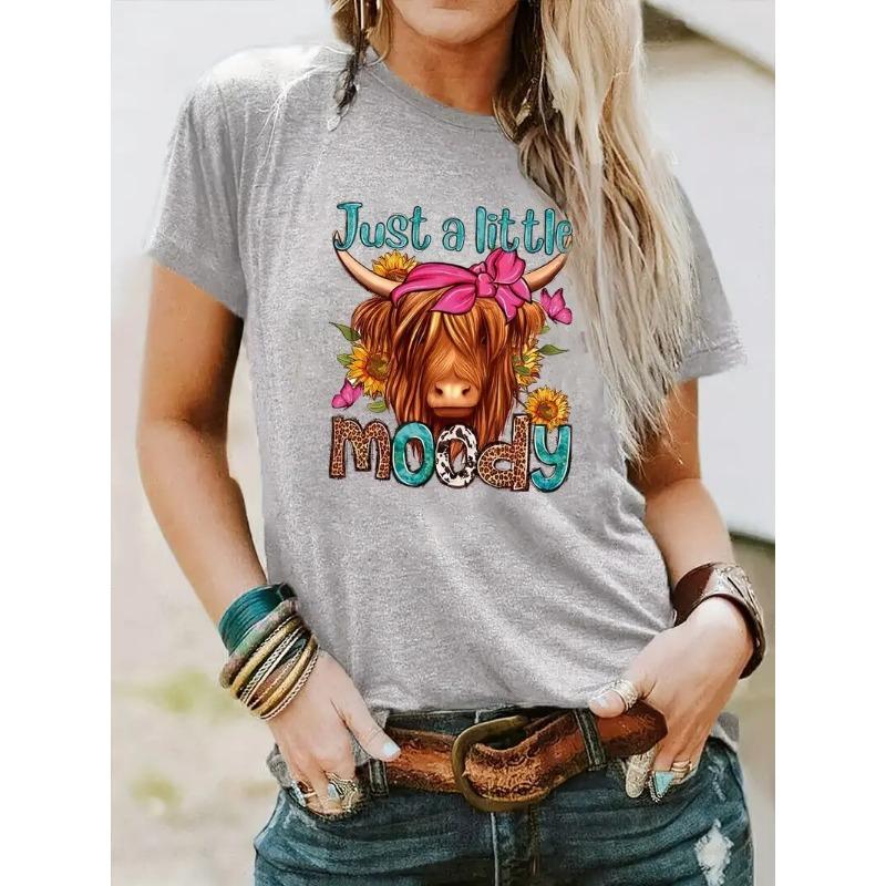 Women's T-Shirt Cow Head Pattern Printing Fashion Casual Blouse Oversized T-Shirt Summer Women's Clothing